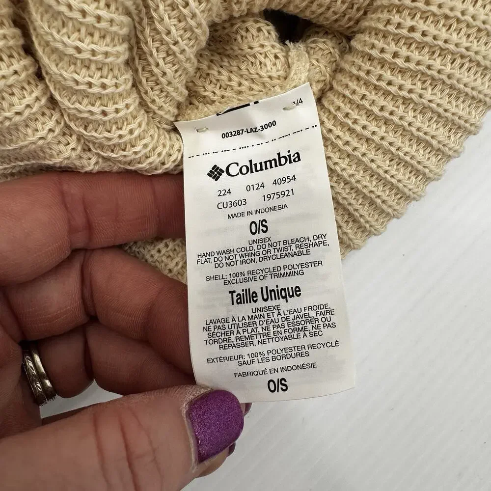 Columbia Lost Lager Recycled Beanie Cursive Patch Chalk White NWT OSFM
